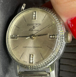 Kronatron Electra Diamond Accent Silver Tone Watch Stretch Band Swiss Made